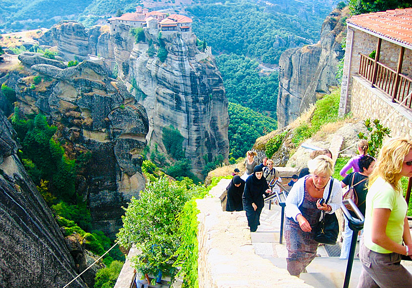 The long steep stairs up to the Great Meteoron monastery and Varlaam monastery.