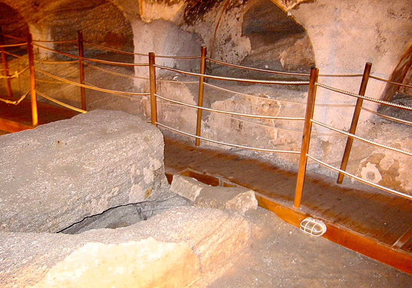 The catacombs are located under the village of Tripiti on Milos in the Cyclades.