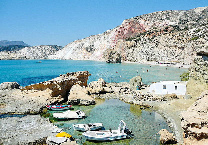 The small fishing port at Firiplaka beach on southern Milos in the Cyclades.