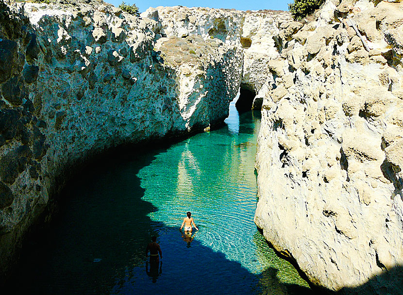 Don't miss the spectacular water caves of Papafragas when you visit Pollonia.