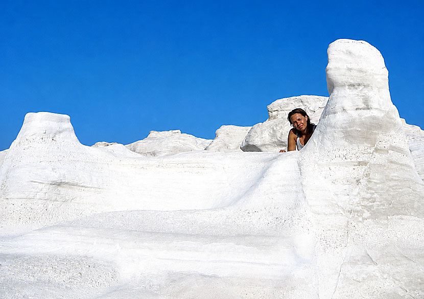 Beautiful white rock formations at Sarakiniko beach on Milos in the Cyclades.