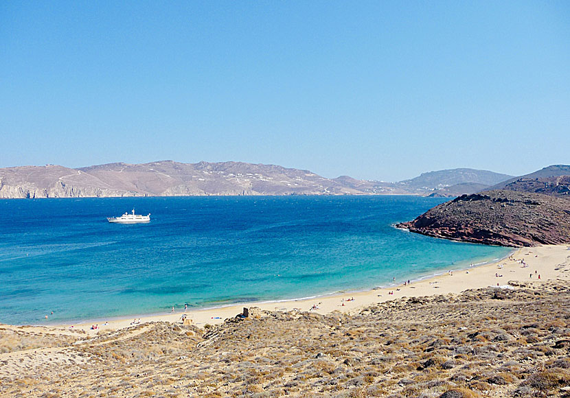 The unexploited sandy beach of Agios Sostis beach on Mykonos.