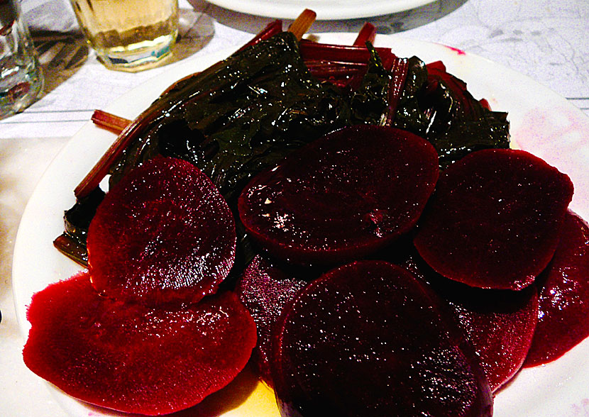 Fresh beetroot for lunch at Taverna Metaxi Mas in Naxos Old Town in Greece.