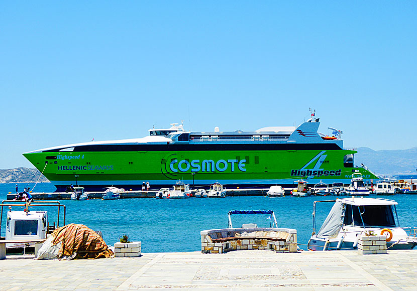 The giant catamaran Highspeed 4 in the port of Naxos.