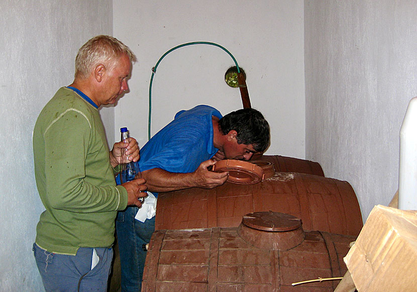 Wine cellar with local wine from Naxos in Greece.