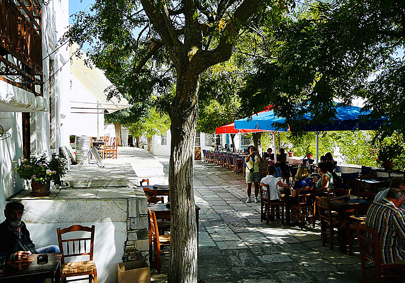 Taverns and restaurants in the square of Apiranthos on Naxos.