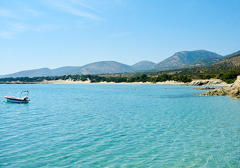 The unknown sandy beach of Psili Ammos on Naxos in the Cyclades.