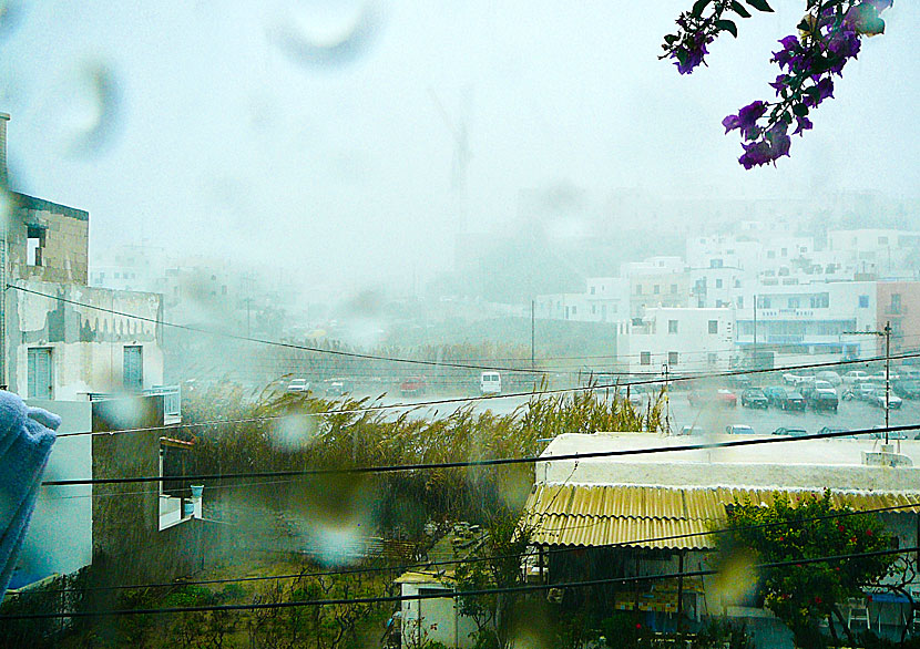 Stormy weather with rain and wind on Naxos in Greece.