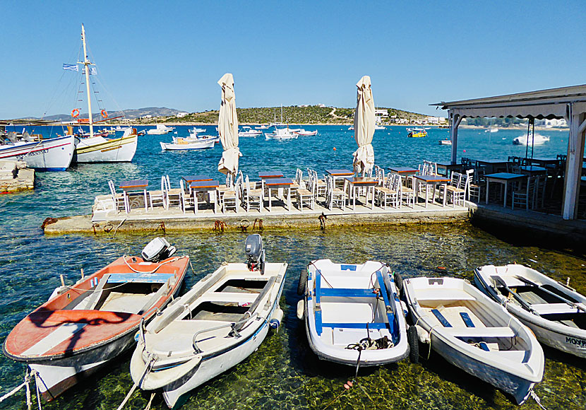 The fishing boats in Aliki on Paros are next to the fish restaurants.