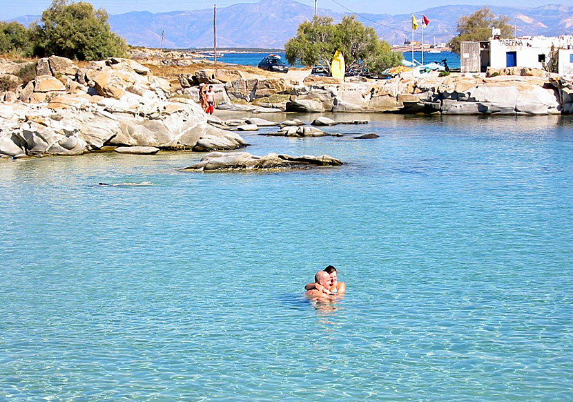 Crystal clear turquoise sea at the sandy beach of Kolymbithres on Paros.