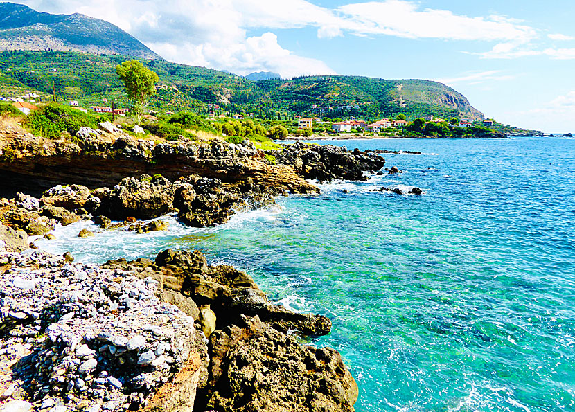 Beaches, lagoons and a Rock Pool near the village of Agios Dimitrios south of Agios Nikolaos in Mani.
