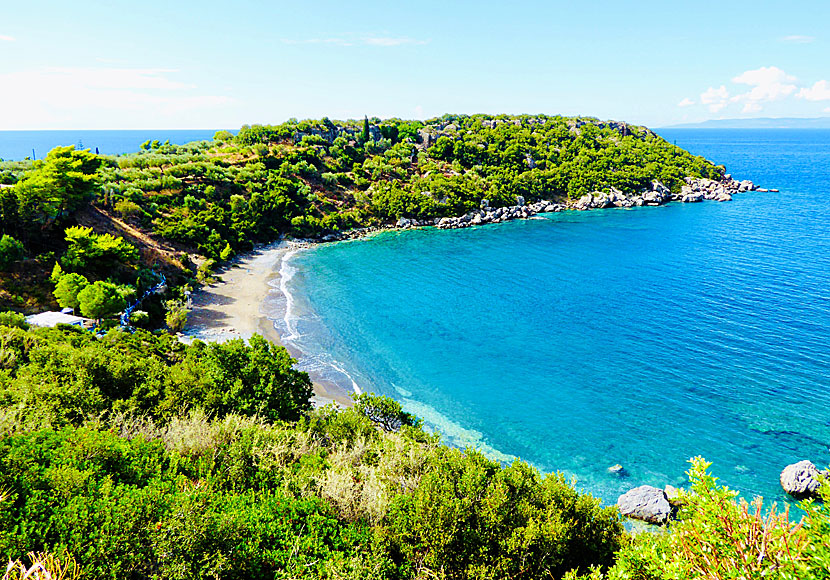 Delfinia beach south of Kardamili, Kalamitsi and Foneas beach in Mani in southwestern Peloponnese.