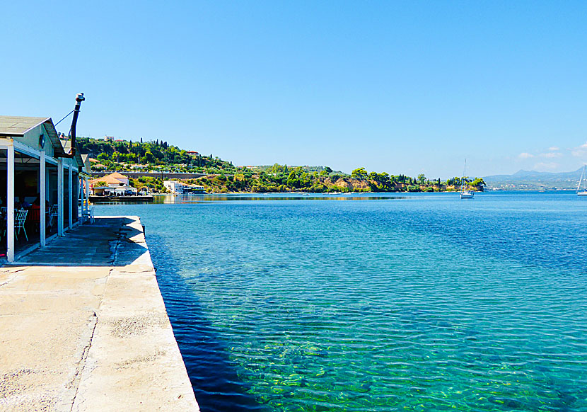 The beach in Koroni seen from the harbor promenade.