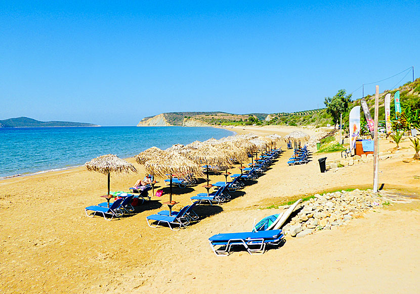 Lampes beach is one of many fine and child-friendly sandy beaches in the Peloponnese.