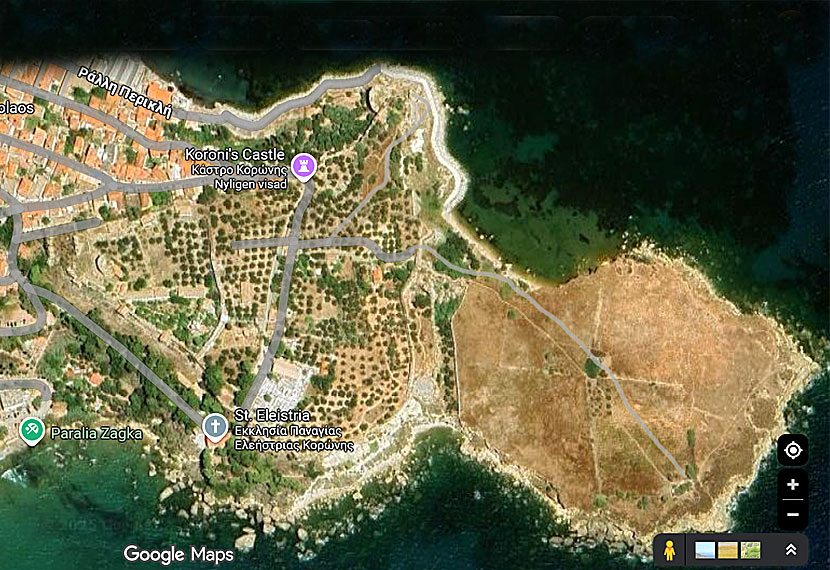 Map of the village of Koroni and the Castle of Koroni.