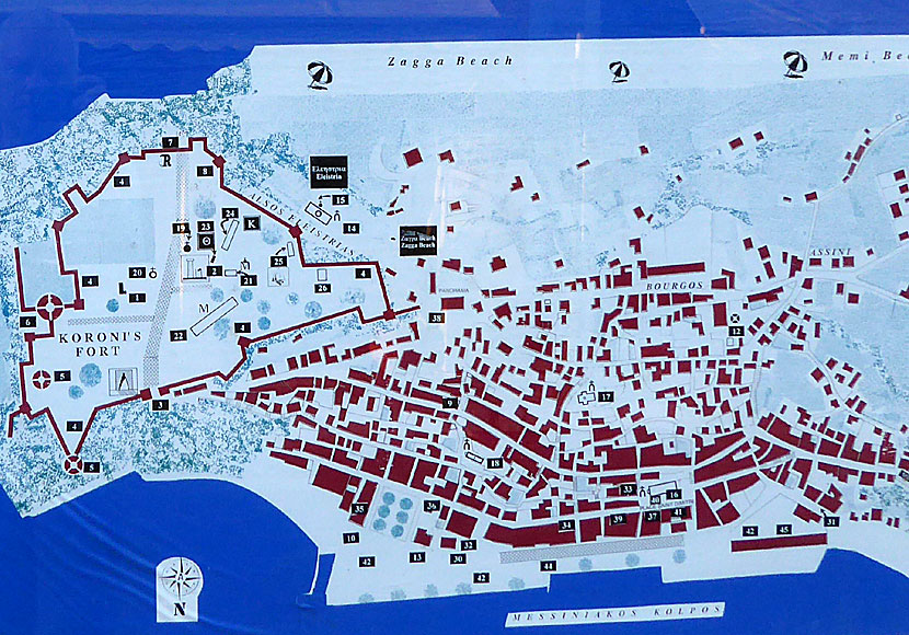 Map of the village of Koroni in the Peloponnese.