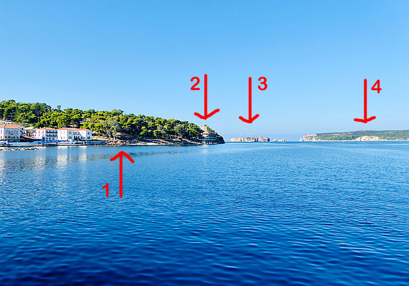 Pylos beach, Nikokastro fortress and the islands of Fanari island and Sfaktiria island.