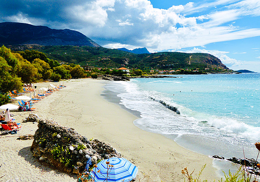 Pantazi beach between the villages of Agios Nikolaos and Agios Dimitrios in Mani in the southwestern Peloponnese.