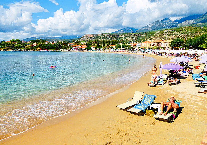Stoupa beach is one of the best and most child-friendly sandy beaches south of Kardamili.
