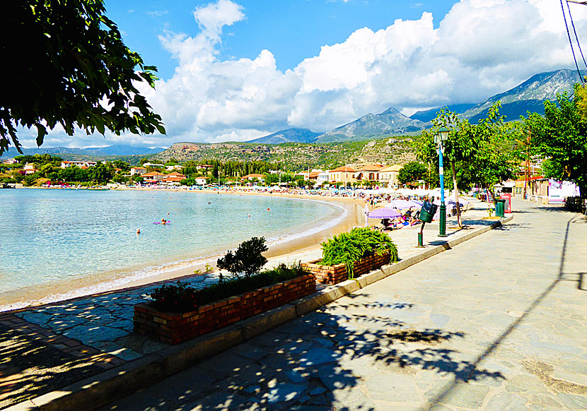 The beach and beach promenade of Stoupa south of Kardamili in the southwestern Peloponnese.