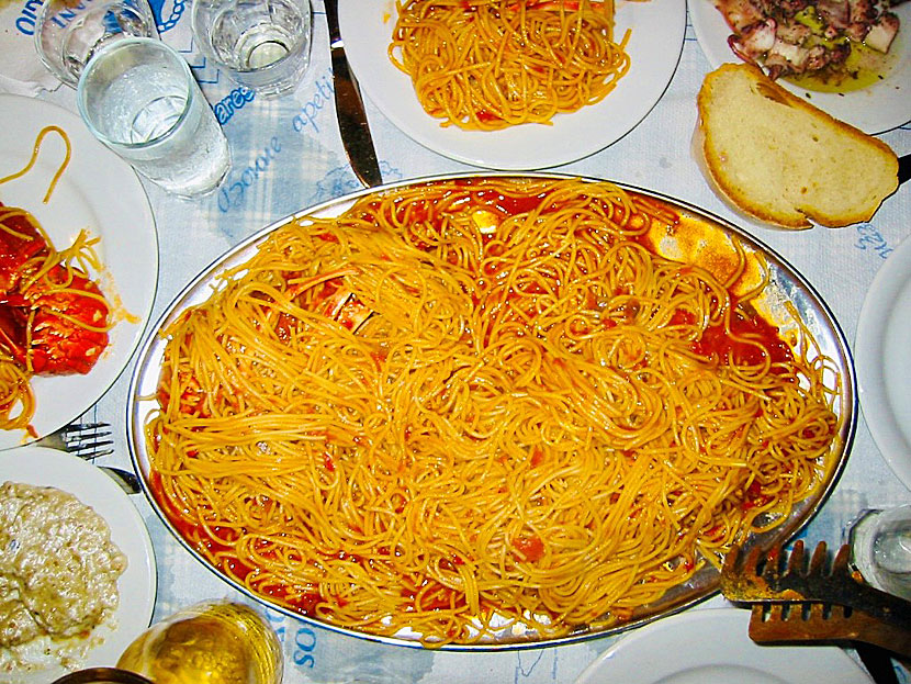 Main dishes from Greece. Lobster with spaghetti - Astakomakaronada - is one of the most expensive dishes in Greece.