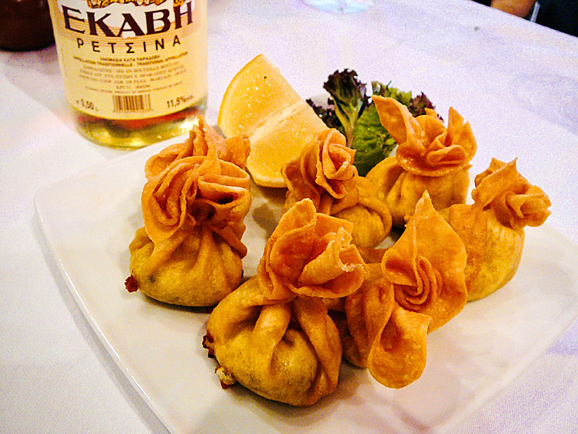 Starters and appetizers from Greece. Fried rolls - Bourekakia - reminiscent of small Greek pies.