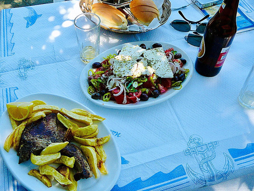 Main dishes from Greece. Pork chop - Chirno Brisola - goes very well with Greek salad.