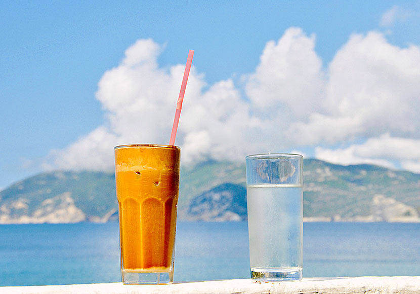 The Greek version of iced coffee is called frappé and is served in a drinking glass.