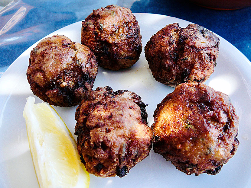 Starters and appetizers from Greece. Meatballs - Keftedes - are like Swedish meatballs but with other spices.