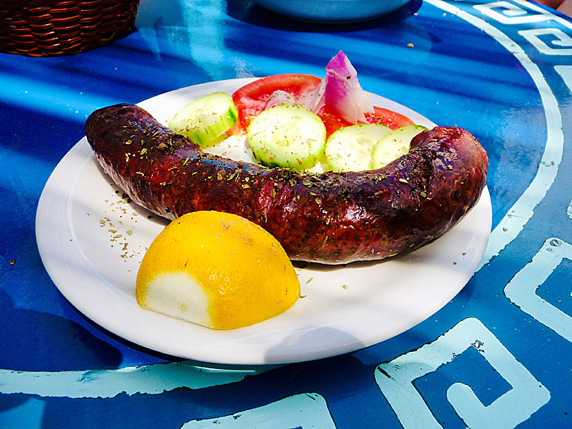 Starters and appetizers from Greece. Sausage - Loukaniko - is available in all possible varieties and is, at best, locally produced.