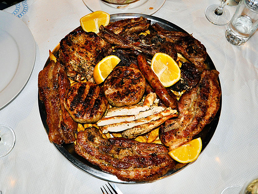 Main dishes from Greece. Mixed grill is a large dish with grilled meat of various kinds.