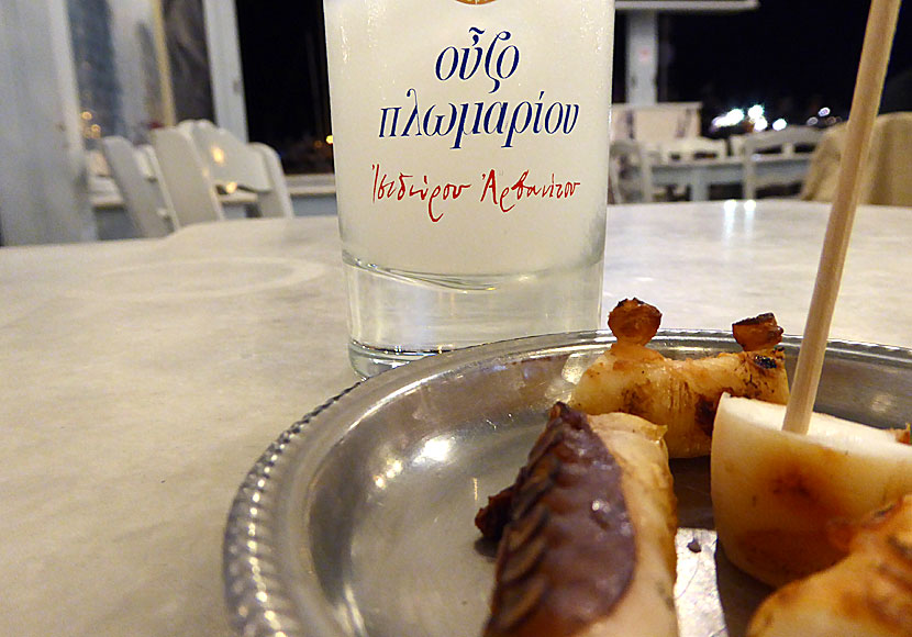 A glass of ouzo and grilled octopus is very good, like here at an ouzeria in Naxos town.