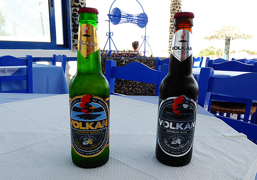 The local beer Volkan from Santorini in the Cyclades.