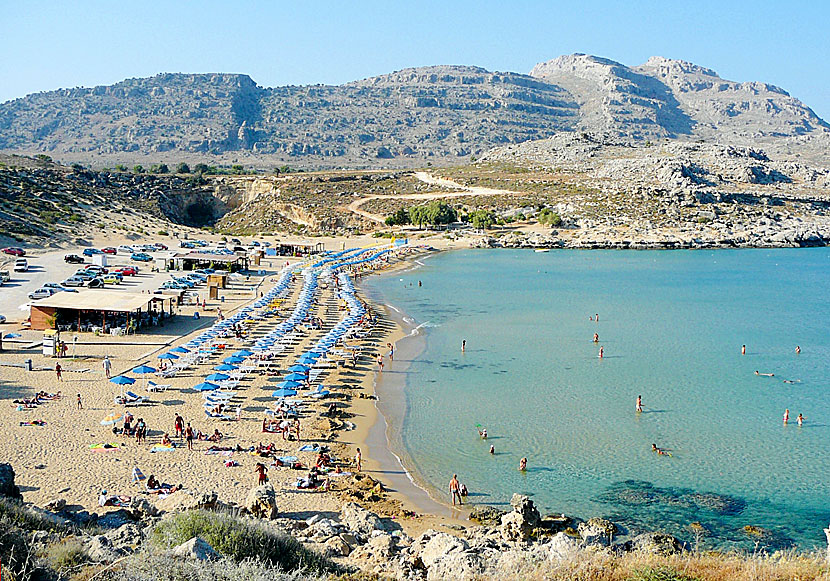 Tavernas and restaurants at Agathi beach in eastern Rhodes.