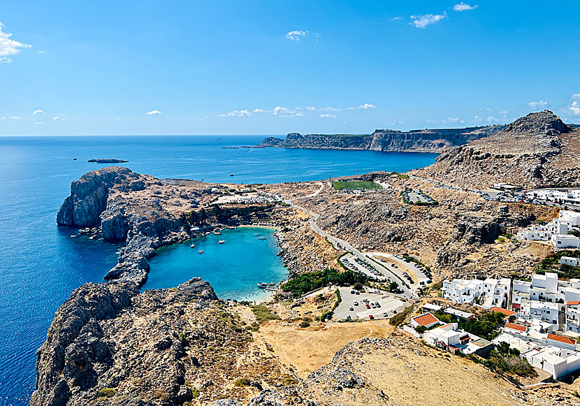 Drive a car and take a bus to Saint Paul beach in Lindos on Rhodes.