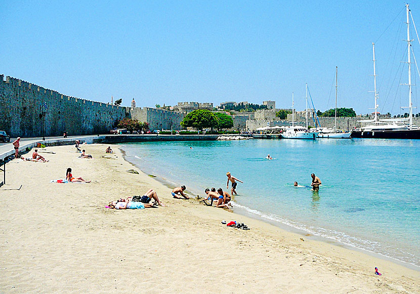 Akti Sachtouri beach outside the Arsenal Gate at the ring wall in Rhodes old town.