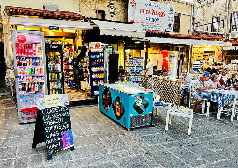 In Rhodes town, buy Swedish snuff (Zyn), spirits, wine, vapes and THC (cannabis).