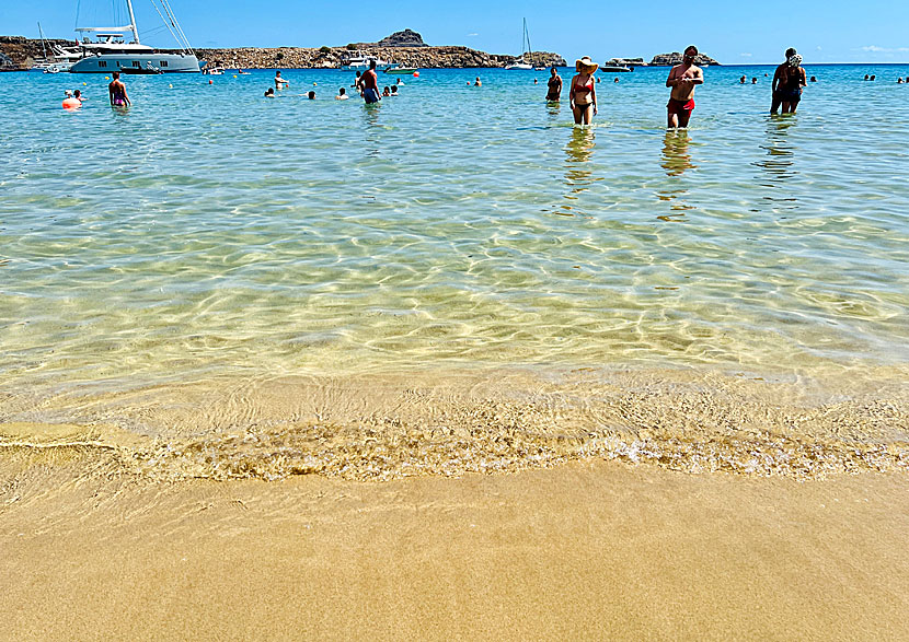 The main beach in Lindos is shallow and very child-friendly.