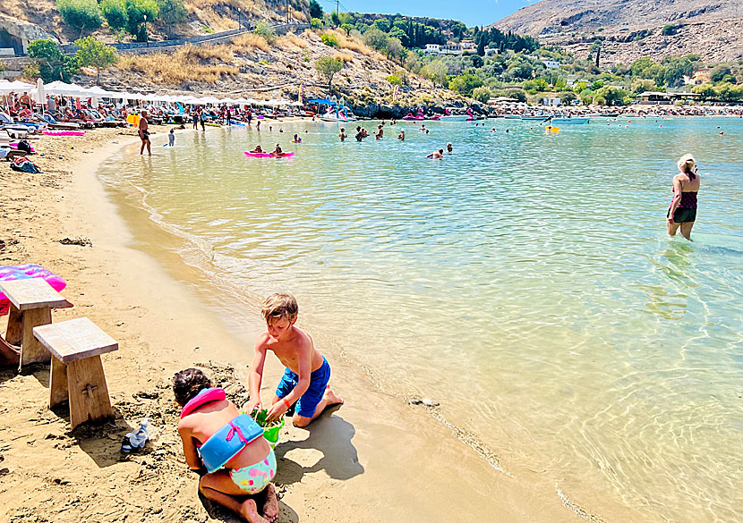 Don't miss the child-friendly Pallas beach when you travel to Lindos on Rhodes.