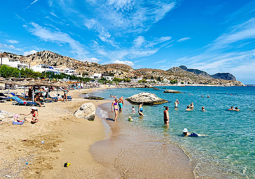 The child-friendly sandy beach in Stegna on Rhodes.