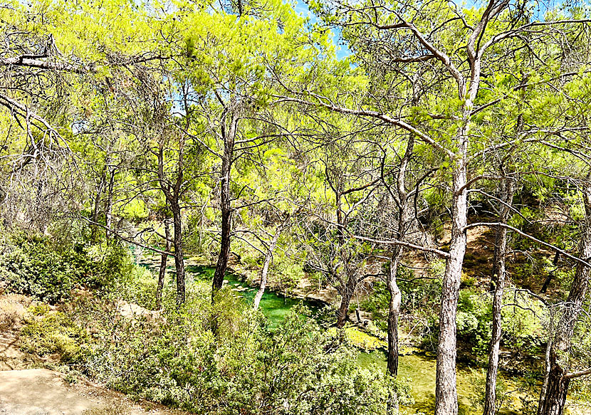 Epta Piges lake and waterfall in Rhodes.