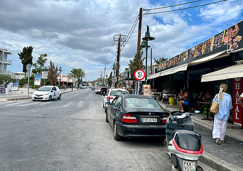 Restaurants, tavernsa, bars, nightclubs and shops in Faliraki on Rhodes.