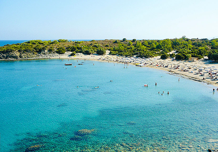 Glystra beach is located after Agios Georgios beach in Rhodes.