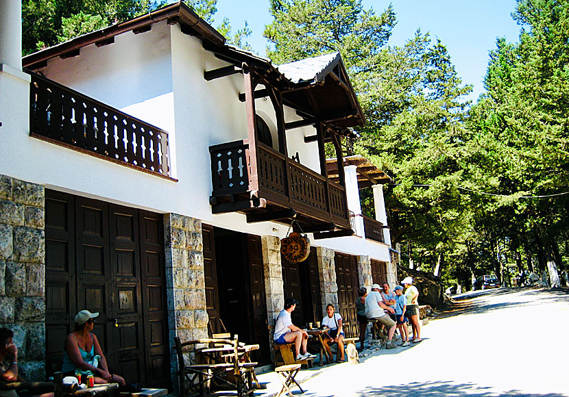 Cafe and restaurant in Hotel Elafos on Mount Profitis Ilias in Rhodes.