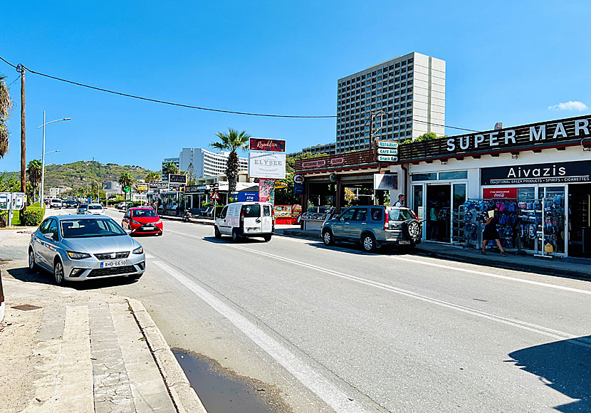 Hotels, restaurants, tavernas, bars and shops in Ixia on Rhodes.