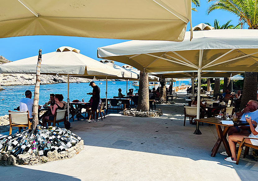 Restaurants, tavernas and bars at Kallithea Springs beach in Rhodes.