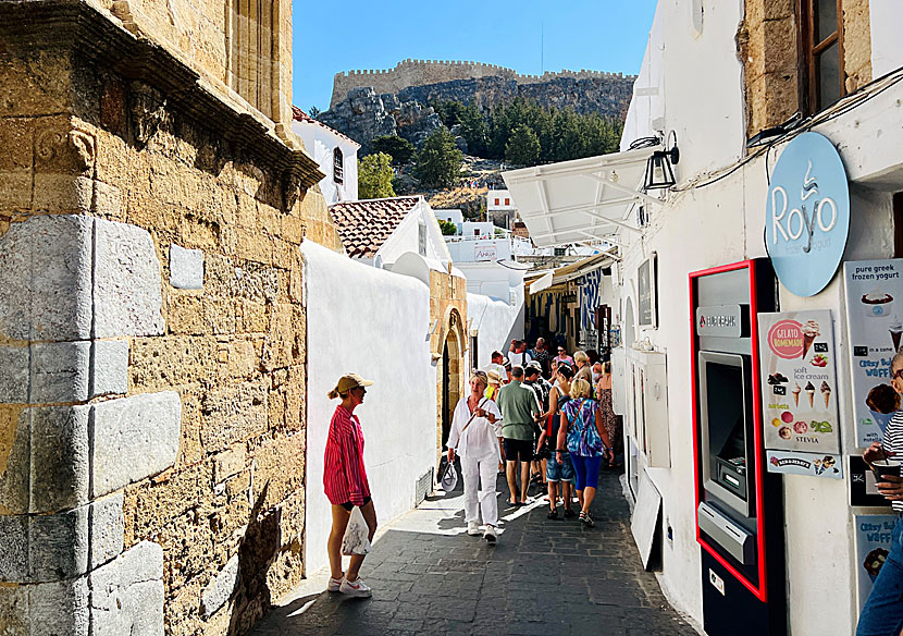 Acropolis seen from one of the alleys in the village of Lindos.