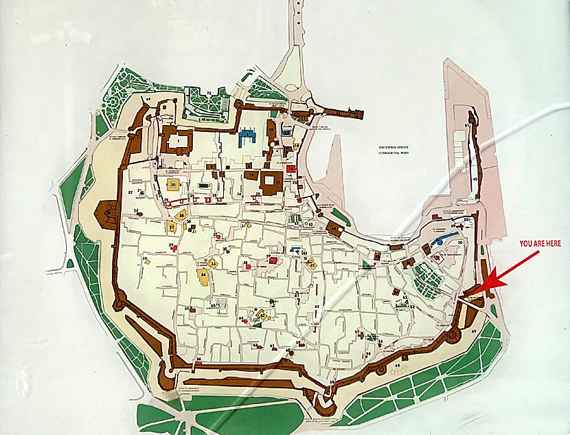 Map of the old town in Rhodes.