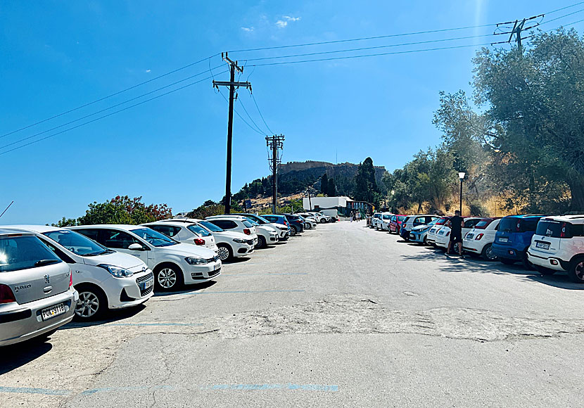 The parking spaces in Lindos on Rhodes cost money to park in.