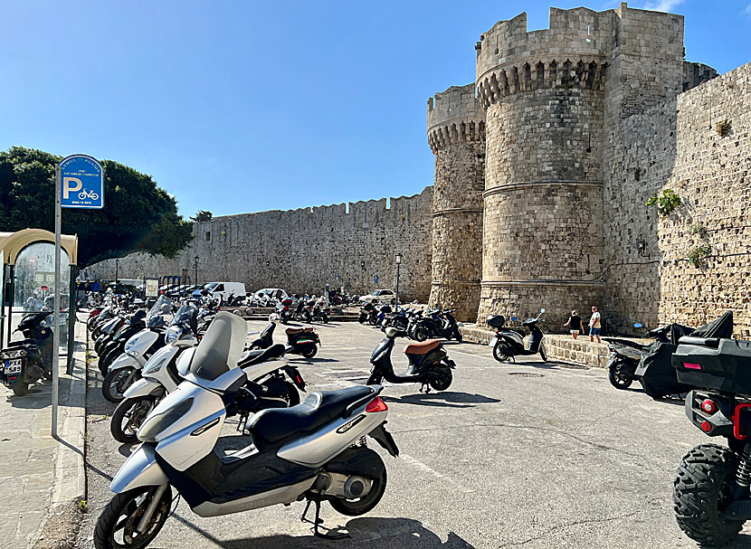 Parking spaces in the old town of Rhodes.